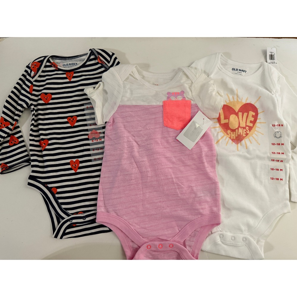 NWT Old Navy Cat and‎ Jack Baby Girl Bodysuits Lot Of 3, 6-18 Month New w/ Tags